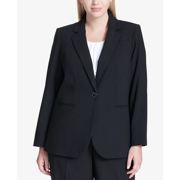 Calvin Klein Women One Button Blazer Black Plus Size 18W - Picture 1 of 4